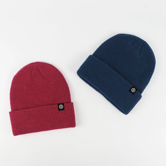 Classic Ribbed Knit Beanie 2pcs-(Red + Dark blue) - Picture 1 of 5